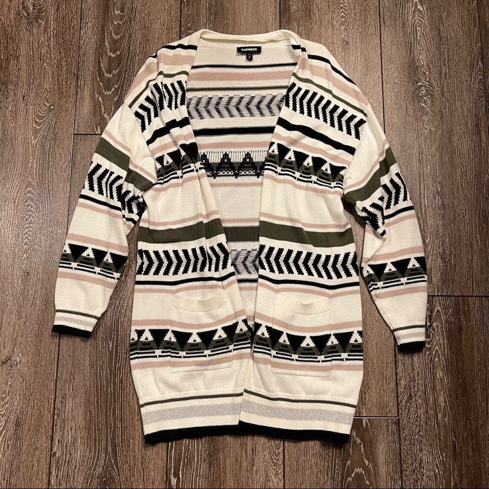 Express Cardigan Striped Geometric Aztec